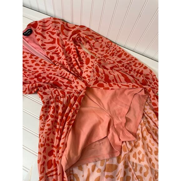 Bebe Orange Leopard Print V-Neck Fit And Flare Maxi Dress Womens Size S - Picture 4 of 7